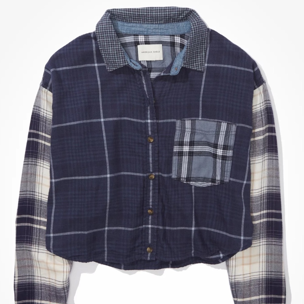 Vintage style American Eagle patch plaid cropped shirt